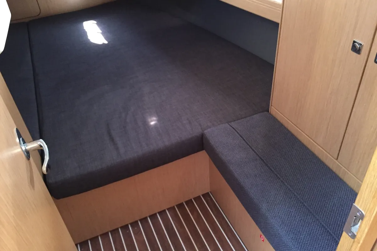 Cabin on Alioth, a Bavaria Cruiser 41 sailboat at Olbia, Italy