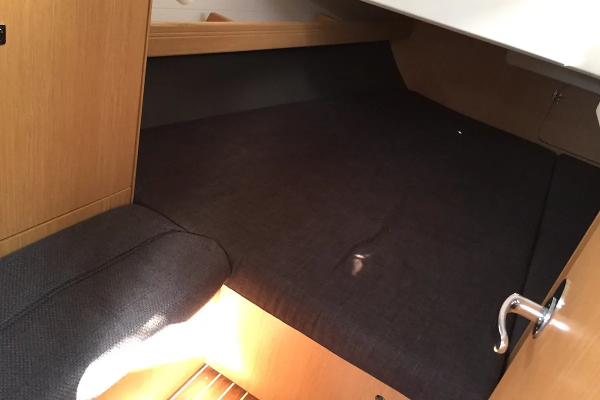 Cabin on Alioth, a Bavaria Cruiser 41 sailboat at Olbia, Italy