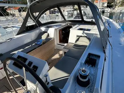 Cockpit of Brunello, a Bavaria C45 sailboat at Seget Donji, Croatia
