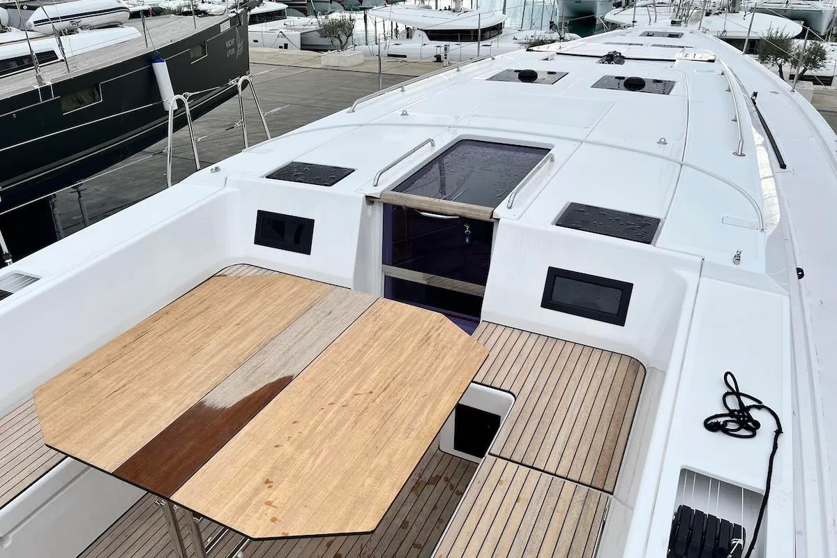 Deck of Brunello, a Bavaria C45 sailboat at Seget Donji, Croatia