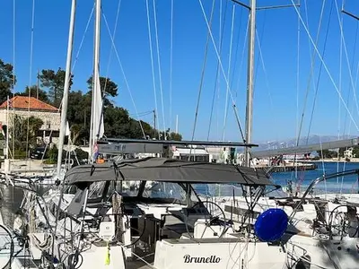 Deck of Brunello, a Bavaria C45 sailboat at Seget Donji, Croatia