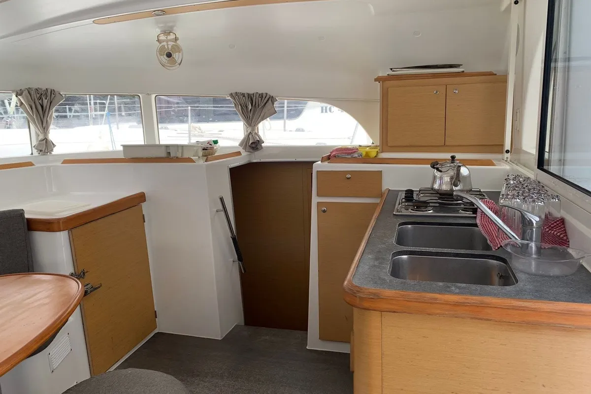 Galley of Felicite, a Lagoon 380 catamaran at Roche Caiman, Seychelles