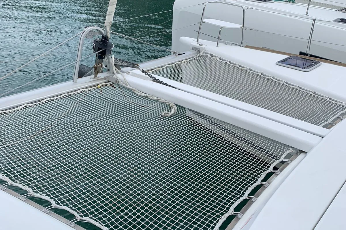 Deck of Felicite, a Lagoon 380 catamaran at Roche Caiman, Seychelles