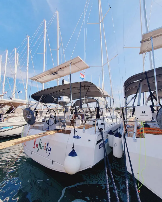Exterior view of Infinity, a Bavaria C38 sailboat at Grad Pula, Croatia