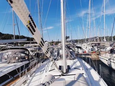 Deck of Infinity, a Bavaria C38 sailboat at Grad Pula, Croatia