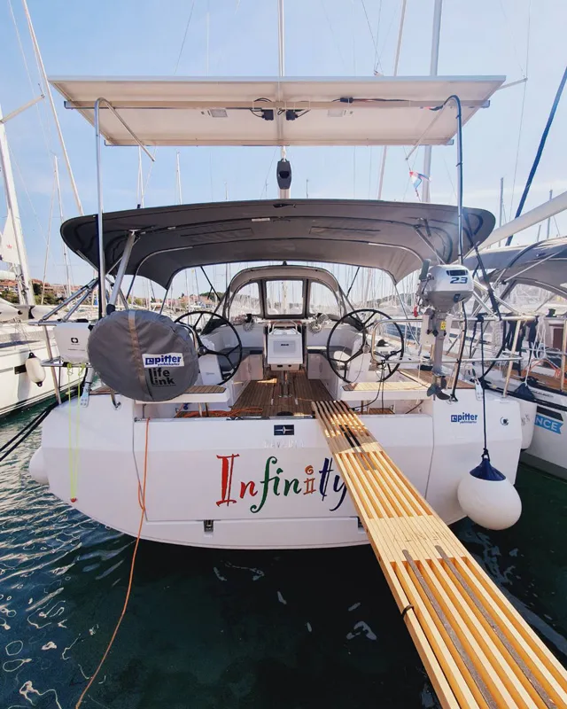 Exterior view of Infinity, a Bavaria C38 sailboat at Grad Pula, Croatia