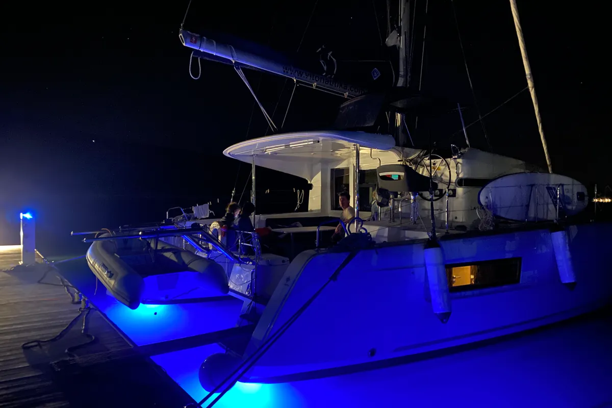 Exterior view of Mare Calma, a Lagoon 40 catamaran at Grad Pula, Croatia