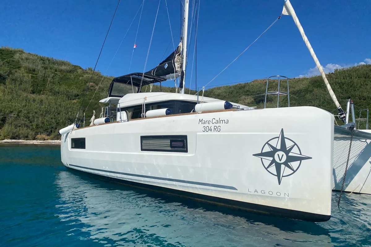 Exterior view of Mare Calma, a Lagoon 40 catamaran at Grad Pula, Croatia