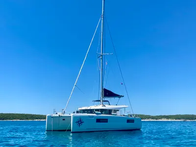 Exterior view of Mare Calma, a Lagoon 40 catamaran at Grad Pula, Croatia