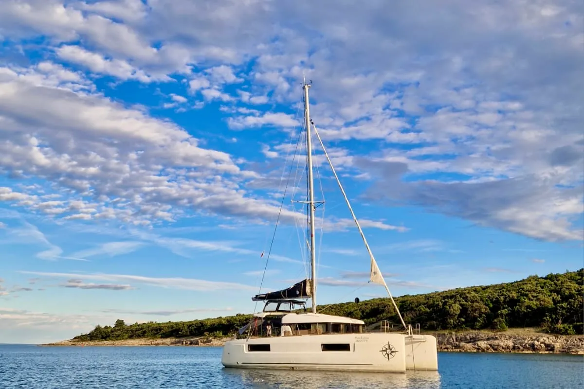 Exterior view of Mare Calma, a Lagoon 40 catamaran at Grad Pula, Croatia