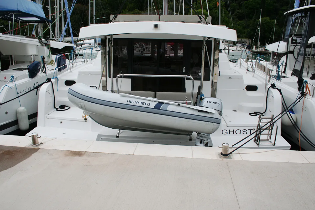Exterior view of Ghost, a Bali Catspace catamaran at Dubrovnik, Croatia