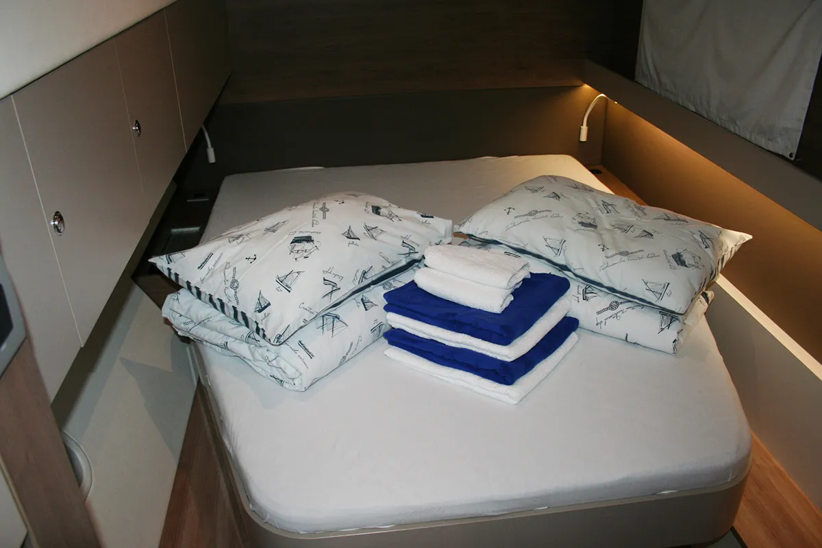 Cabin on Ghost, a Bali Catspace catamaran at Dubrovnik, Croatia