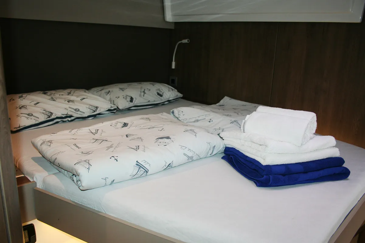 Cabin on Ghost, a Bali Catspace catamaran at Dubrovnik, Croatia