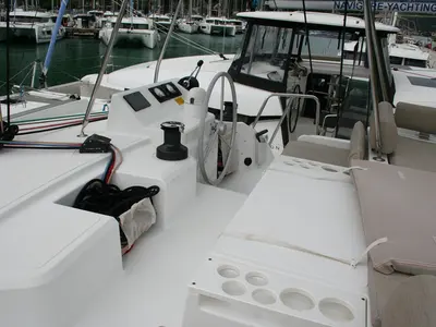 Cockpit of Ghost, a Bali Catspace catamaran at Dubrovnik, Croatia