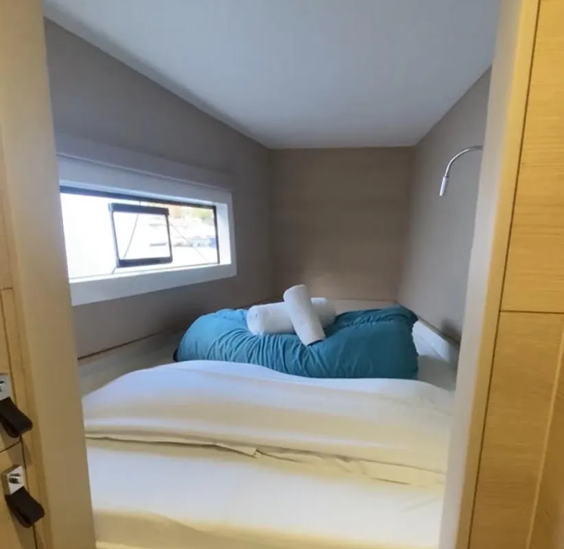 Cabin on Elisa, a Aventura 37 catamaran at Porto-Vecchio, France
