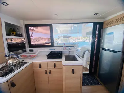 Galley of Elisa, a Aventura 37 catamaran at Porto-Vecchio, France