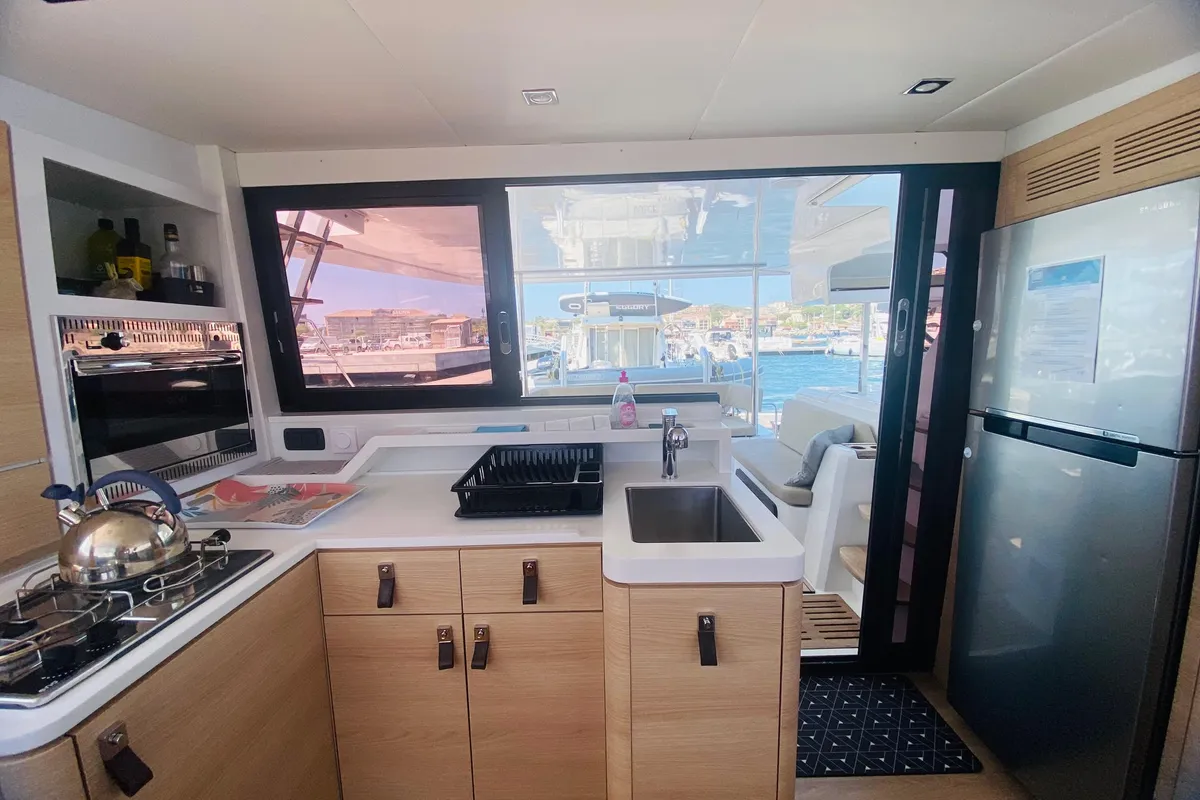 Galley of Elisa, a Aventura 37 catamaran at Porto-Vecchio, France