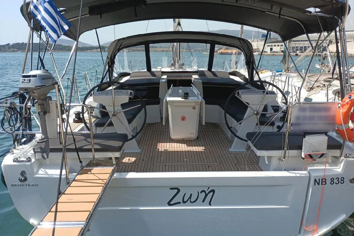 Cockpit of Zoe, a Beneteau Oceanis 46.1 sailboat at Volos, Greece