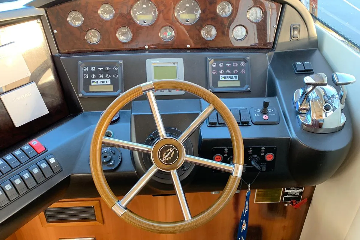 Cockpit of Aviator, a Sunseeker Manhattan 50 motorboat at Primošten, Croatia