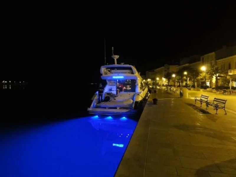 Exterior view of Aviator, a Sunseeker Manhattan 50 motorboat at Primošten, Croatia
