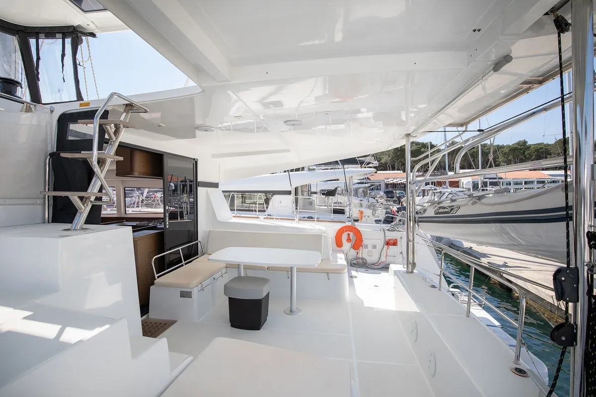 Deck of Mare Fiero, a Lagoon 42 catamaran at Općina Medulin, Croatia