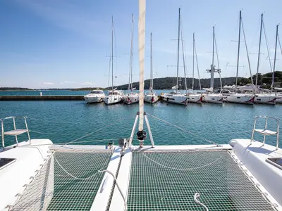 Deck of Mare Fiero, a Lagoon 42 catamaran at Općina Medulin, Croatia