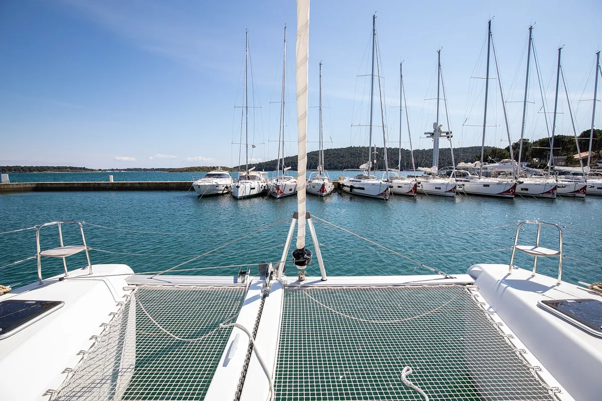 Deck of Mare Fiero, a Lagoon 42 catamaran at Općina Medulin, Croatia