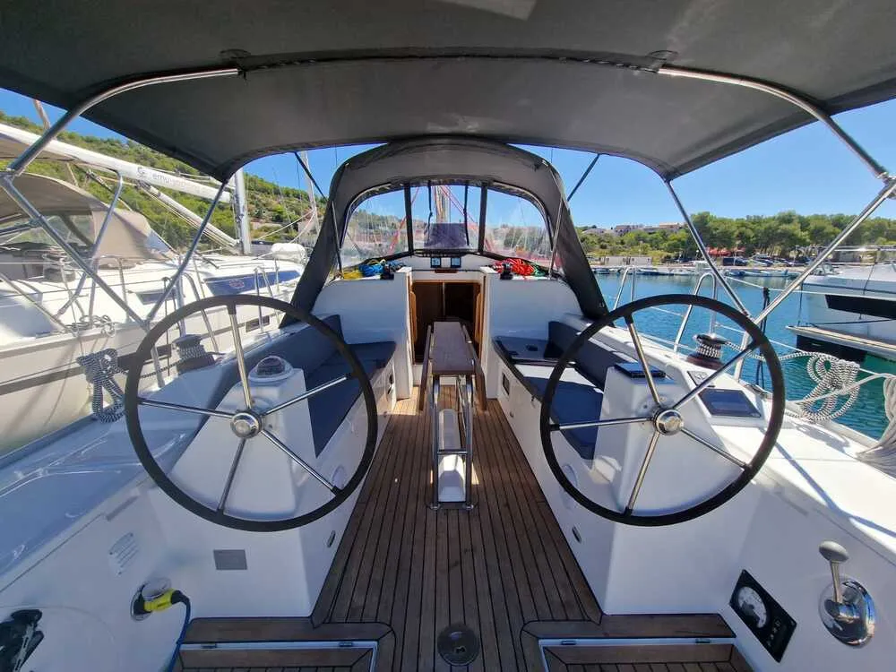 Cockpit of Furia, a Scandinavia 35 sailboat at Grad Biograd na Moru, Croatia