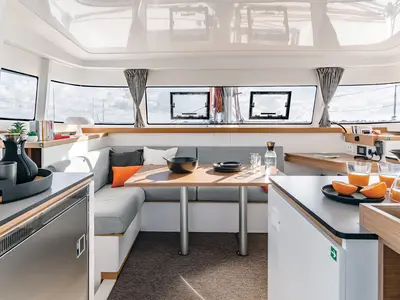 Salon of Amare III, a Excess 11 catamaran at Municipal Unit of Ellomenos, Greece