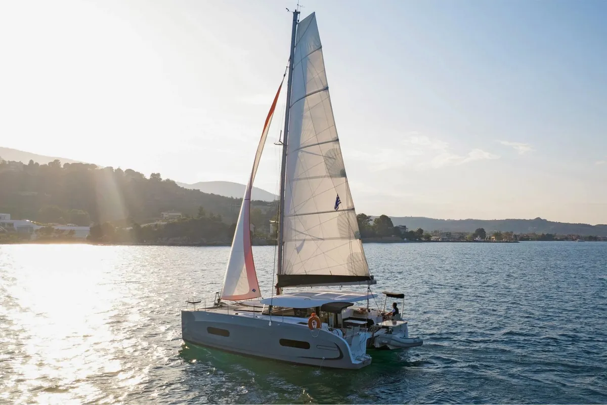 Exterior view of Amare III, a Excess 11 catamaran at Municipal Unit of Ellomenos, Greece