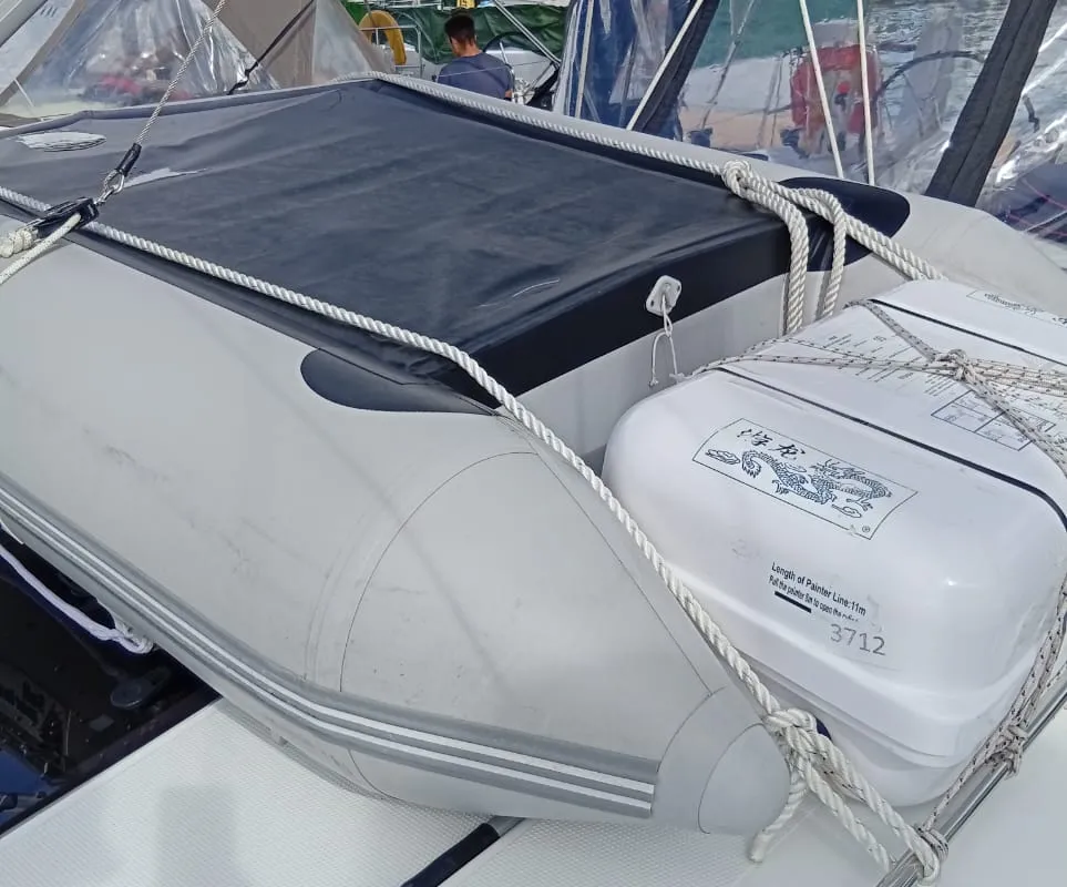 Deck of Eleni, a Hanse 418 sailboat at Kontokali, Greece