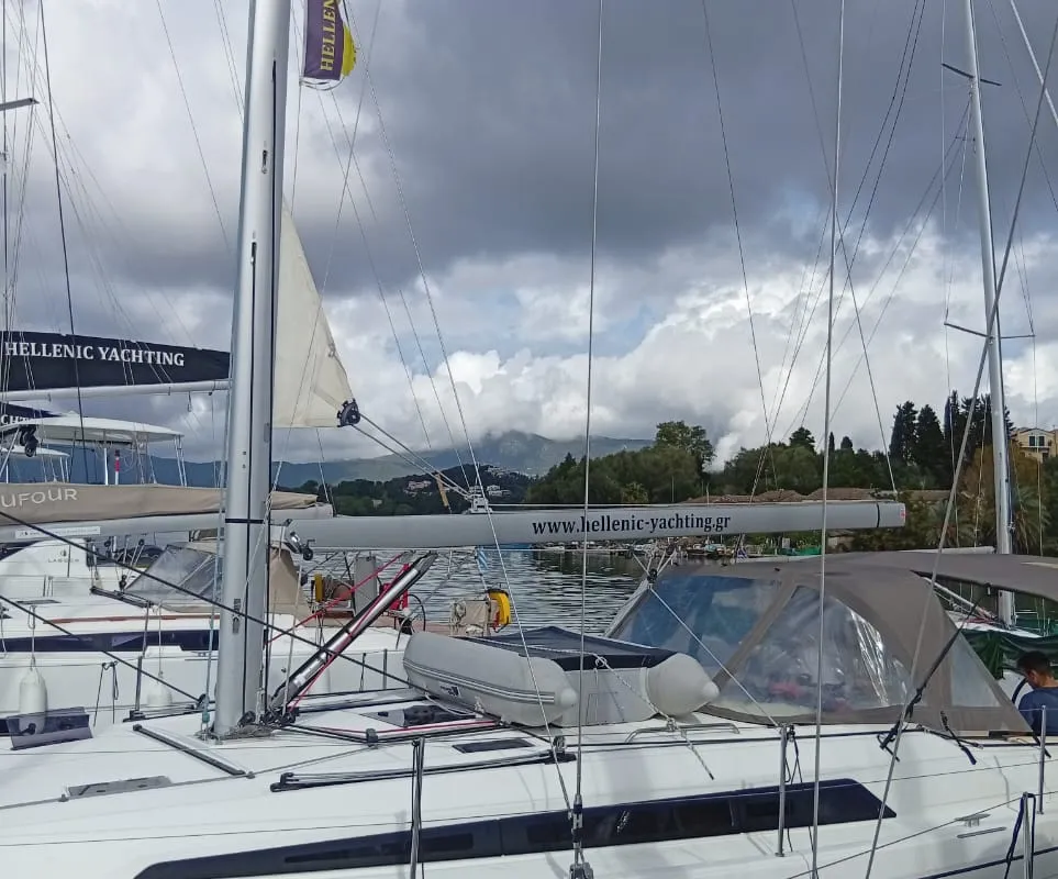 Exterior view of Eleni, a Hanse 418 sailboat at Kontokali, Greece