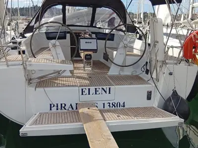 Cockpit of Eleni, a Hanse 418 sailboat at Kontokali, Greece