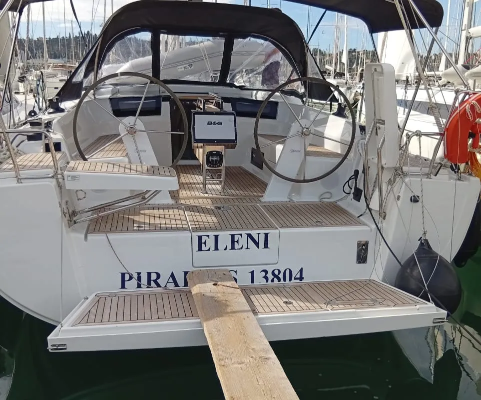 Cockpit of Eleni, a Hanse 418 sailboat at Kontokali, Greece