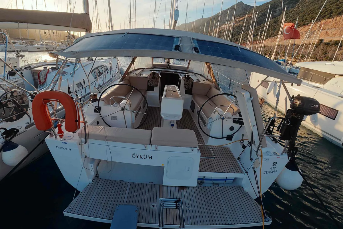 Oykum, a Dufour 412 Grand large sailboat at Kaş, Turkey