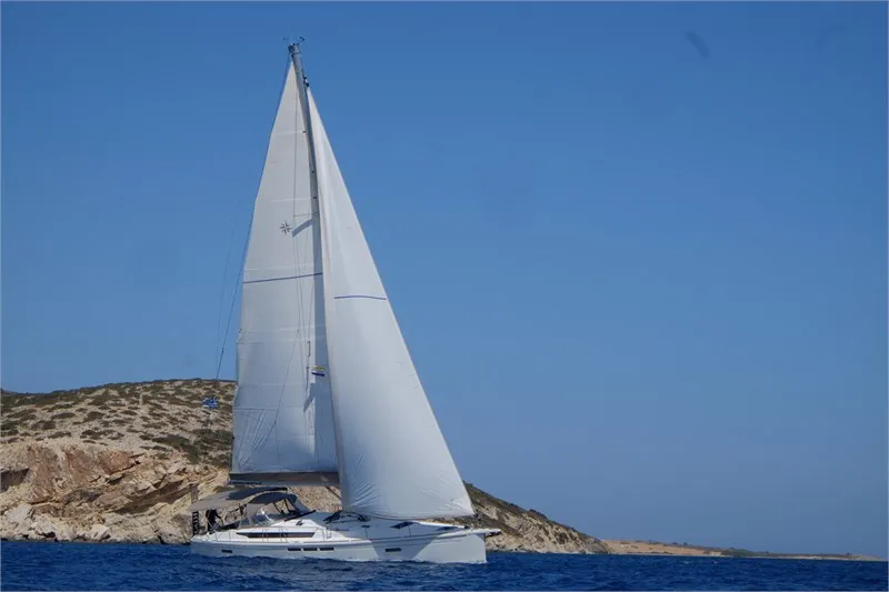Exterior view of Ataraxia, a Jeanneau Sun Odyssey 519 sailboat at Athens, Greece