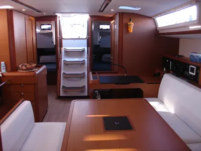 Salon of Ataraxia, a Jeanneau Sun Odyssey 519 sailboat at Athens, Greece