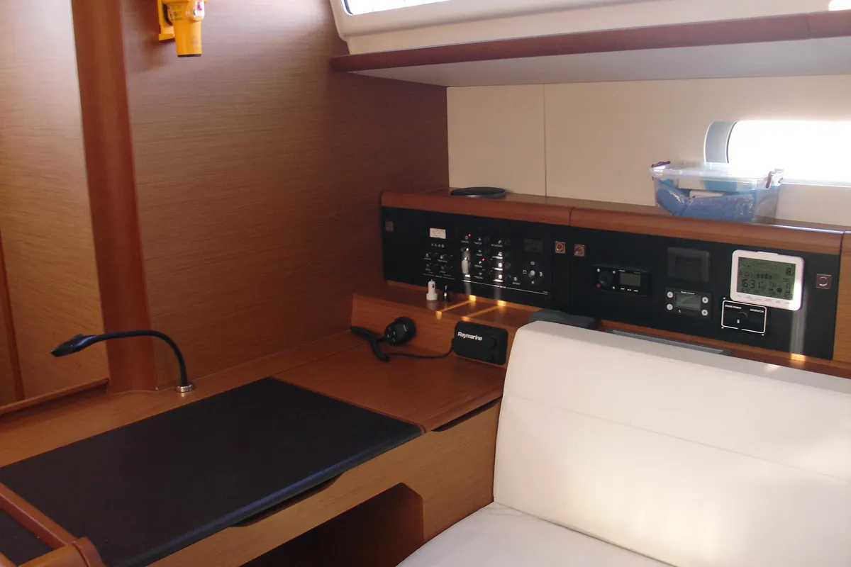 Salon of Ataraxia, a Jeanneau Sun Odyssey 519 sailboat at Athens, Greece