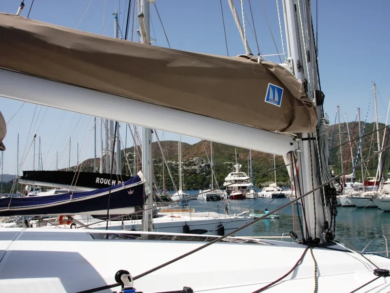 Deck of Sky Maria, a Fountaine Pajot Lucia 40 catamaran at Marmaris, Turkey