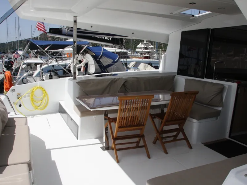 Deck of Sky Maria, a Fountaine Pajot Lucia 40 catamaran at Marmaris, Turkey