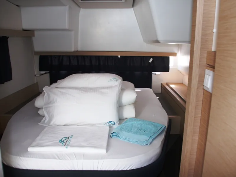 Cabin on Sky Maria, a Fountaine Pajot Lucia 40 catamaran at Marmaris, Turkey