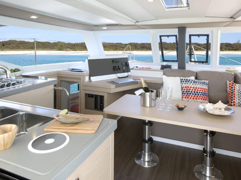 Galley of Sky Maria, a Fountaine Pajot Lucia 40 catamaran at Marmaris, Turkey