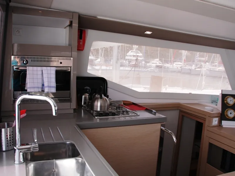 Galley of Sky Maria, a Fountaine Pajot Lucia 40 catamaran at Marmaris, Turkey
