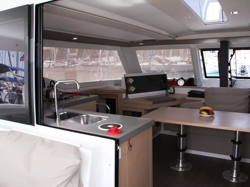 Galley of Sky Maria, a Fountaine Pajot Lucia 40 catamaran at Marmaris, Turkey
