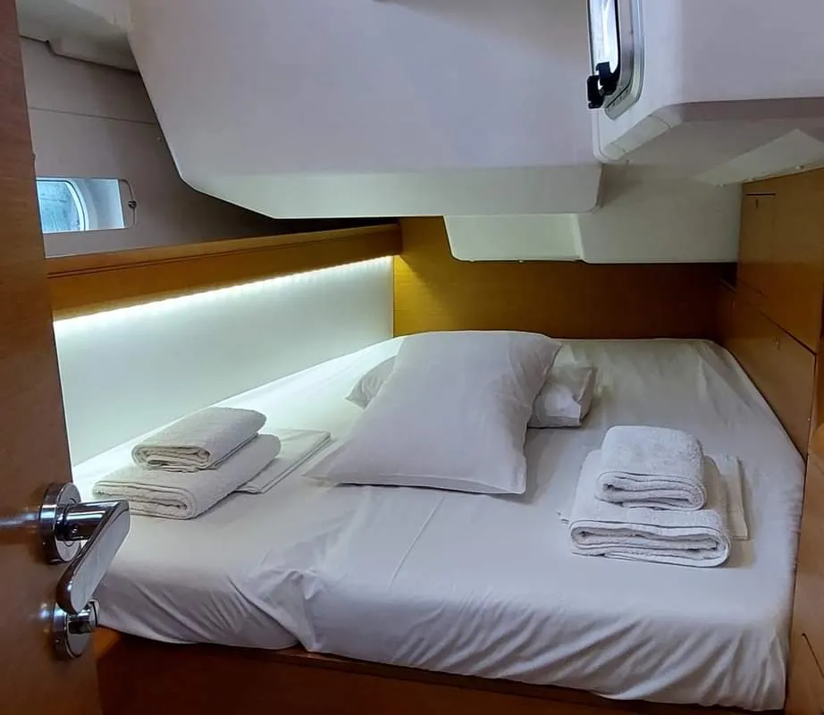 Cabin on YOLO, a Jeanneau Sun Odyssey 479 sailboat at Municipal Unit of Lefkada, Greece