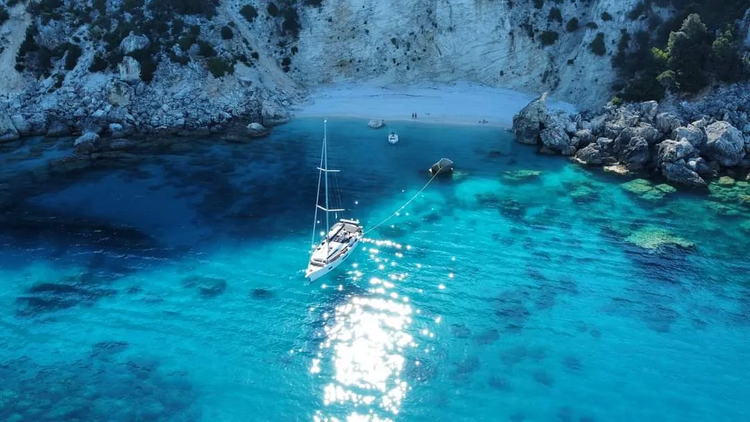 Exterior view of YOLO, a Jeanneau Sun Odyssey 479 sailboat at Municipal Unit of Lefkada, Greece