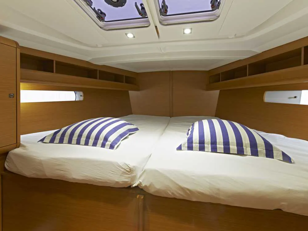 Cabin on YOLO, a Jeanneau Sun Odyssey 479 sailboat at Municipal Unit of Lefkada, Greece