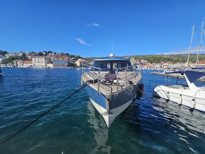 Exterior view of Brioni, a Brioni 44 motorboat at Split, Croatia