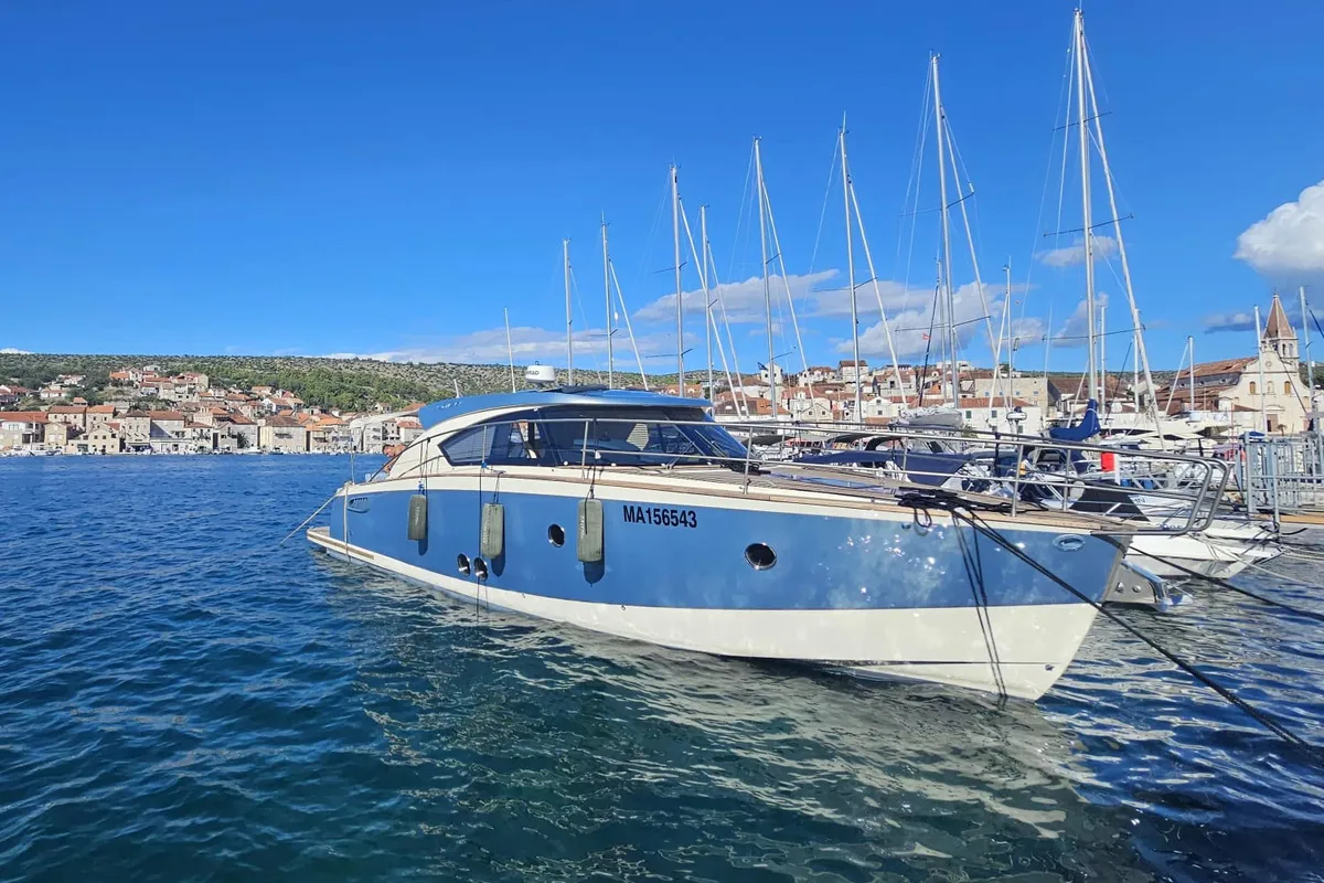 Exterior view of Brioni, a Brioni 44 motorboat at Split, Croatia