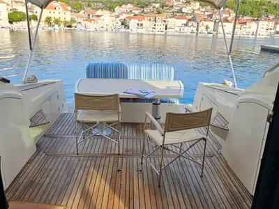 Deck of Brioni, a Brioni 44 motorboat at Split, Croatia